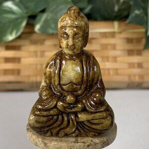Chinese Jade Stone Buddha Figurine Carved Mythical Man Human Person Statue 2.3"